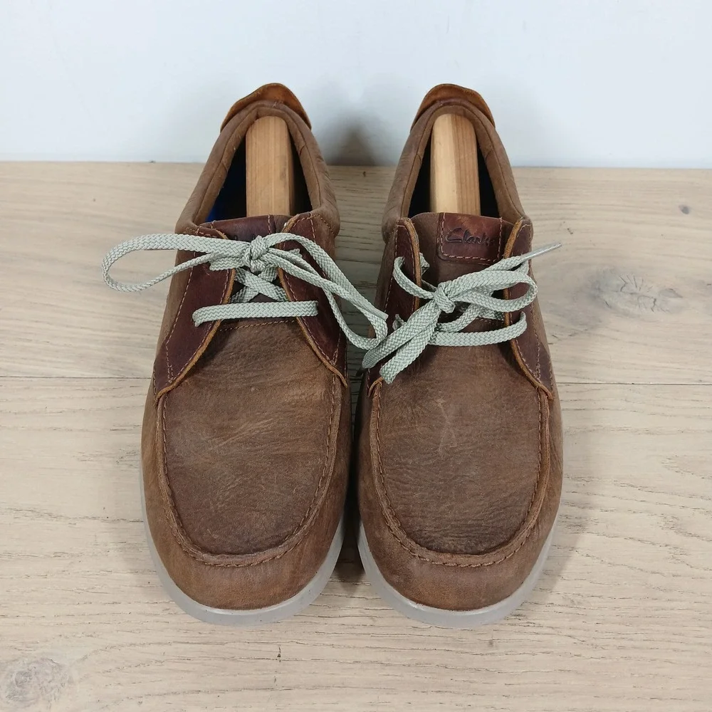 Clarks Bradley Free Loafers Men's 10.5 Brown Leather Lace Up Comfort
